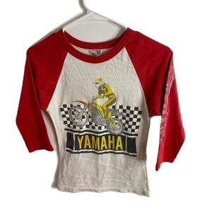 Vintage Yamaha Motocross Racing Raglan Shirt Medium Kids Youth Ringer Red Check